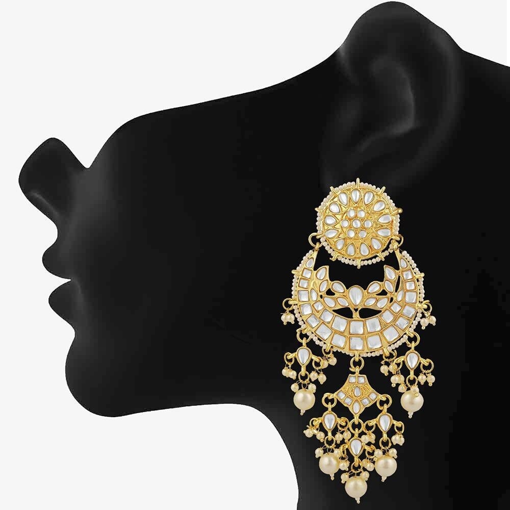 Gold Plated Designer Kundan Chandbali Long Dangler Earrings