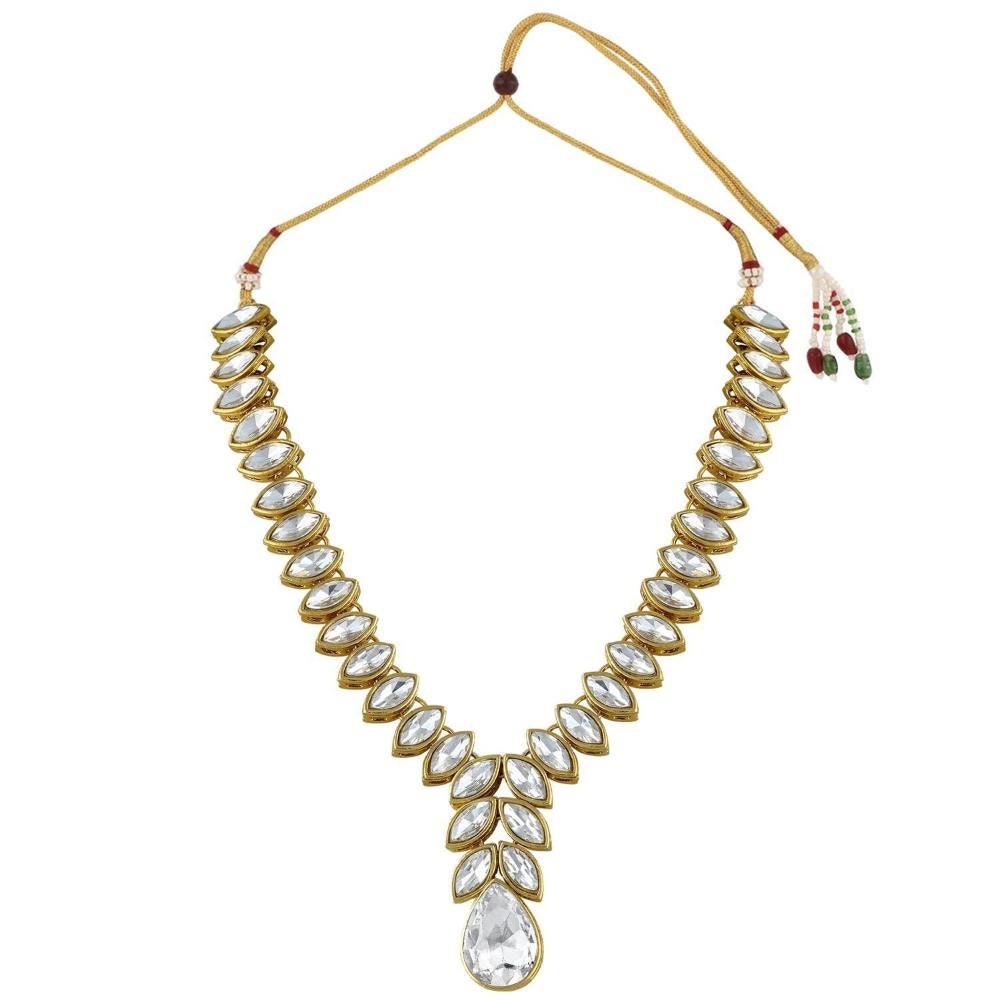 Asian Gold Plated Traditional White Stone Studded Necklace Set