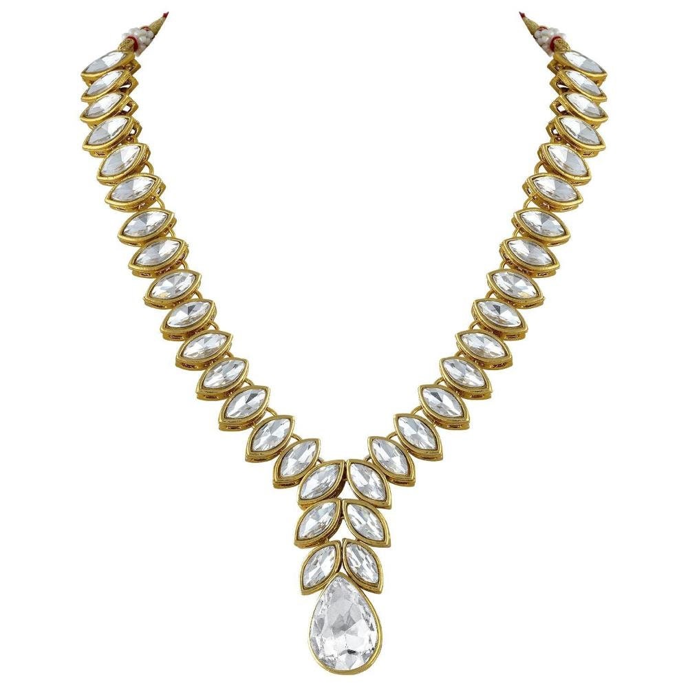 Asian Gold Plated Traditional White Stone Studded Necklace Set