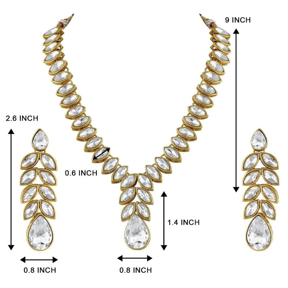 Asian Gold Plated Traditional White Stone Studded Necklace Set