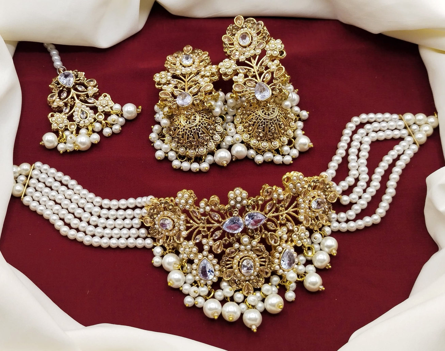 Asian Wedding Kundan pearls choker with Jhumka Jewellery Set