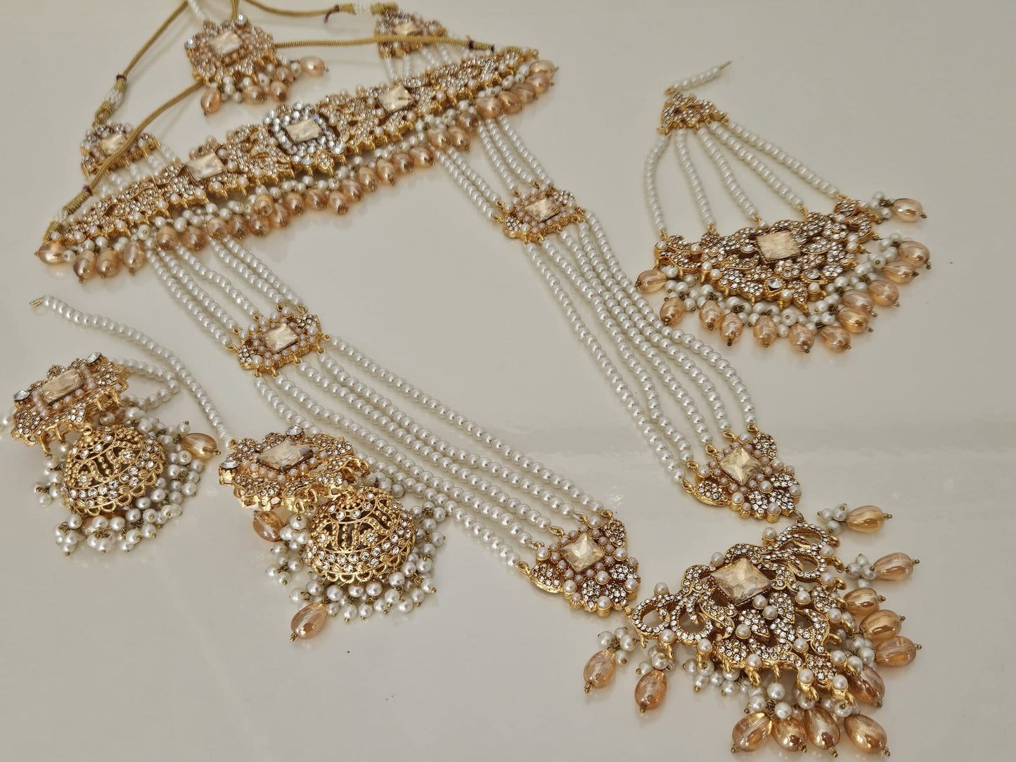 Indian Pakistani Bridal Farshi Champagne Kundan Full Jewellery Sets