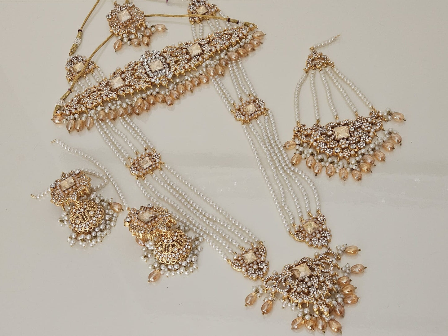 Indian Pakistani Bridal Farshi Champagne Kundan Full Jewellery Sets