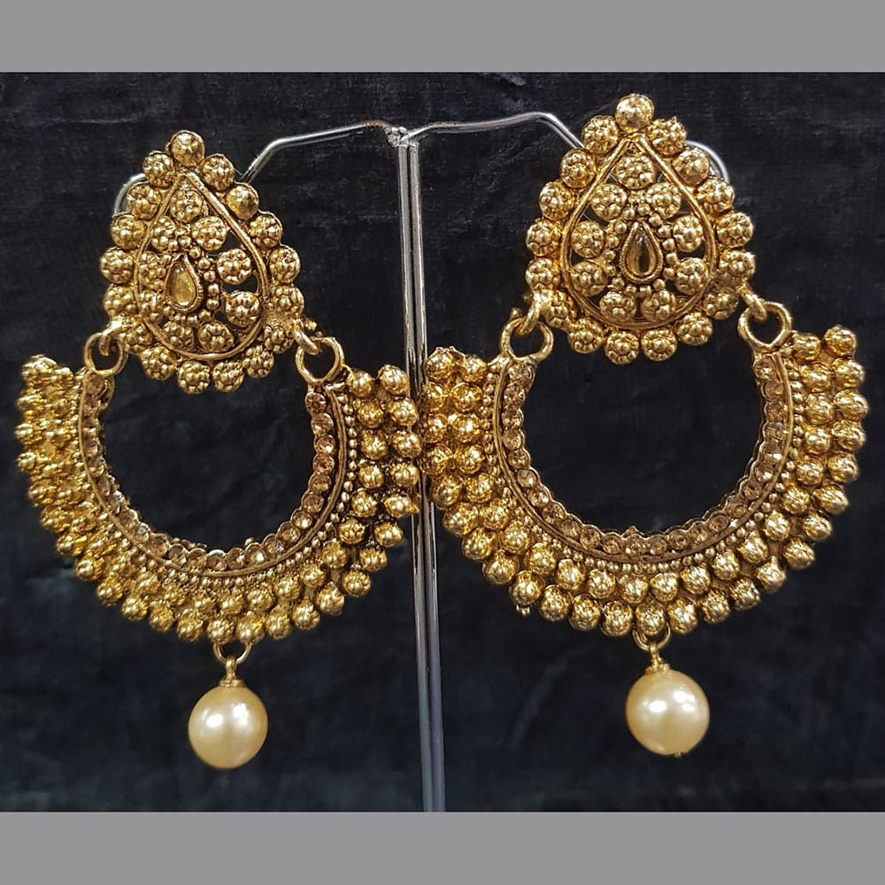 Indian Style Polki Gold Base Chandbali Dangler Earrings