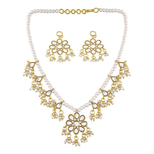 White Pearls Chain Stones Pendant Jewellery Set