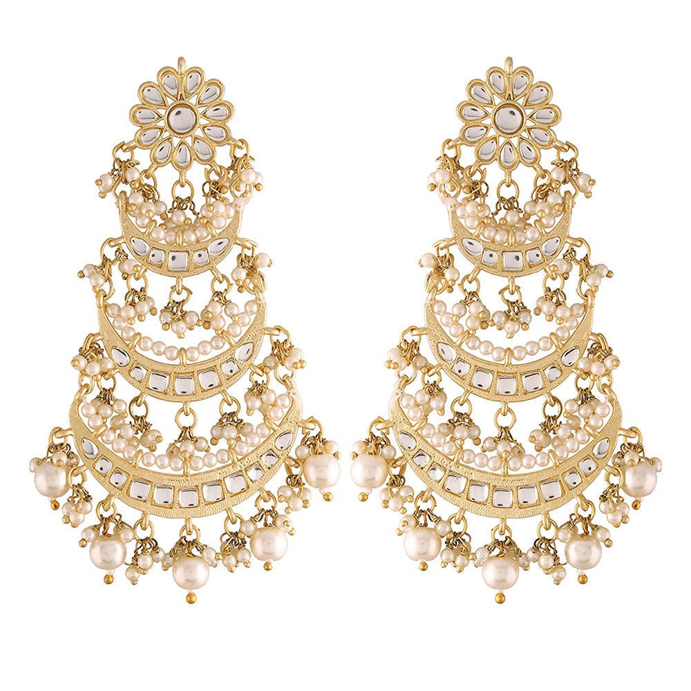 Bollywood Style Gold Finish Kundan & Pearl Dangler Earrings