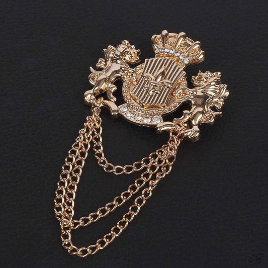 Gold Plated Men Eye Catching Angel Unicorns Chain Sherwani Brooch