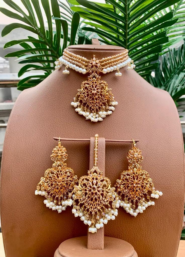 Gold Plated Indian Jewellery Sets With Stones Pearls