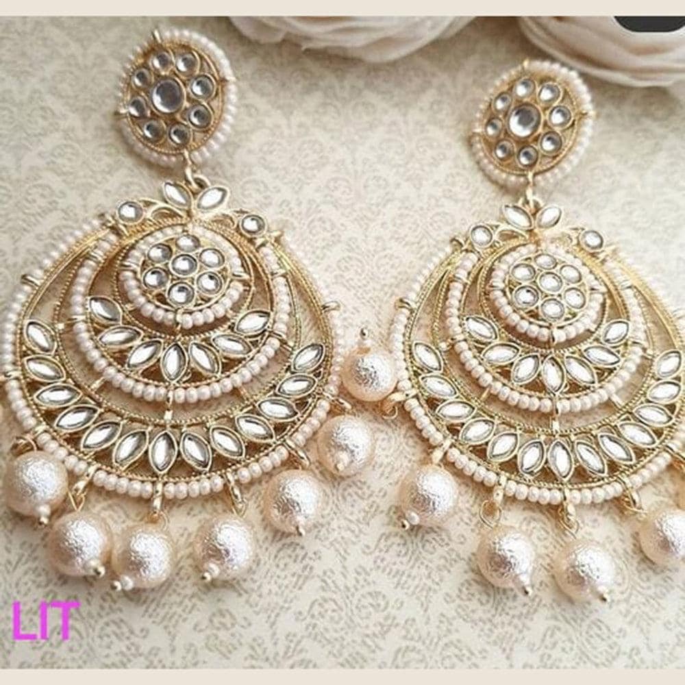 Indian Designer Gold Finish Kundan & Pearl Dangler Earrings