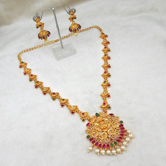 Gold Plated Pota Multicolour Stones Long Necklace Set