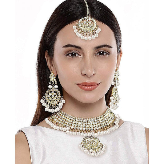 18K Gold Plated Traditional Kundan Pearl Studded Jewellery Set