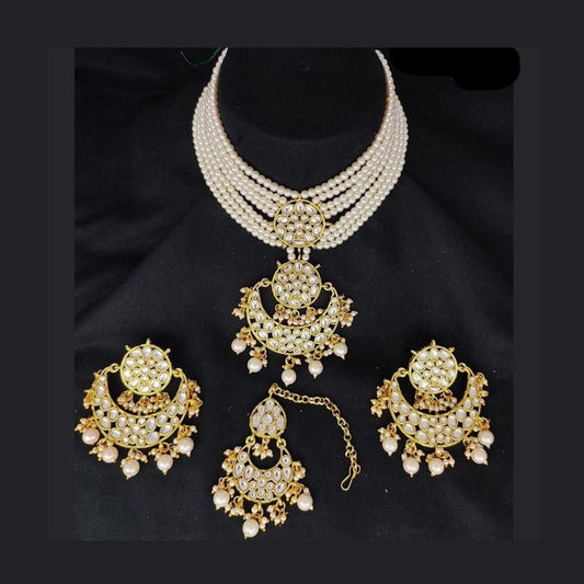 Asian Style Gold Finish Pearls Stone Necklace Sets