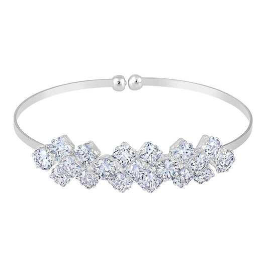 Rhodium Plated Floral Design White Cubic Zriconia openable Bracelet