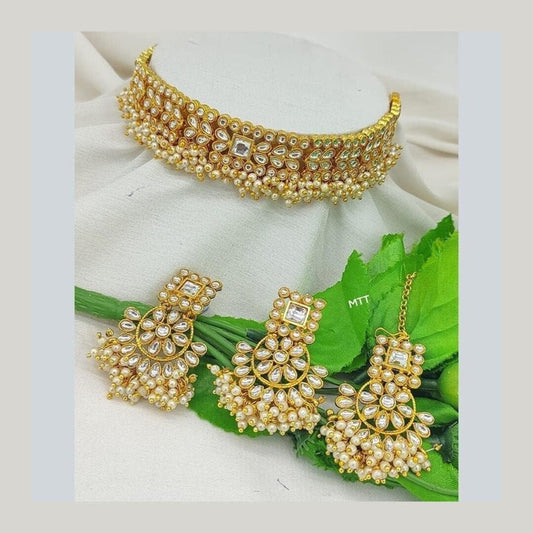 Asian Jewellery Gold and silver Plated Pearls Gajra Choker Necklace Set