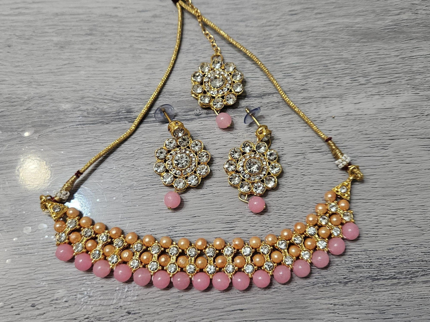 Bollywood Style Gold Finish Beads Choker Necklace Set