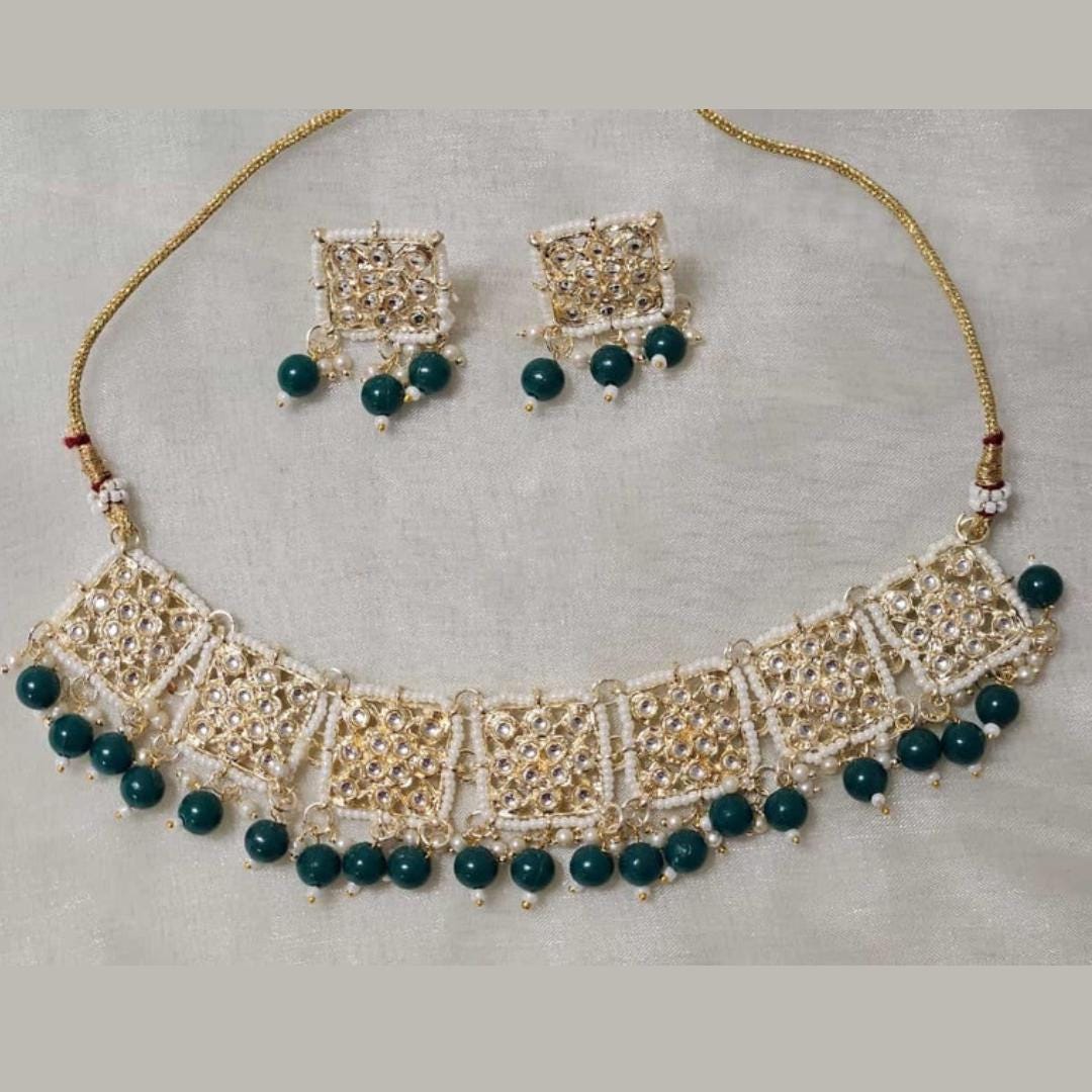 Indian Style Gold Finish Choker Necklace Set Stud Earrings