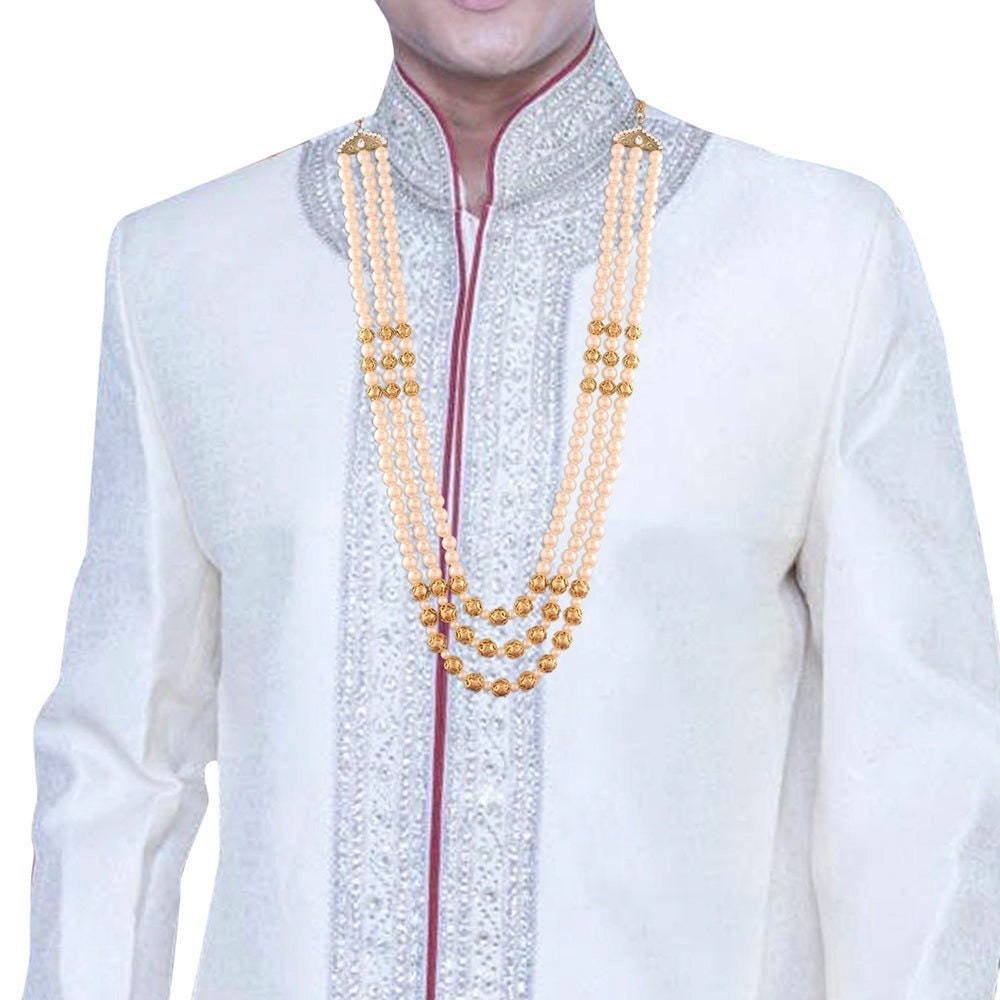 Mens Layered Indian Pearls Groom Necklace Mala For Sherwani