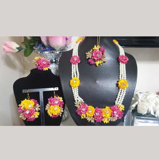 Artificial Flower Pearls Jewellery Dholki Haldi Mehndi Jewellery Sets