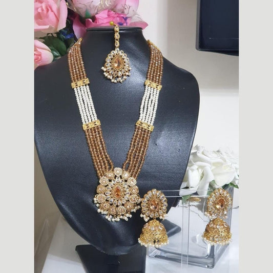 Pakistani Gold Farshi Kundan Long Raani Haar Jhumka Set