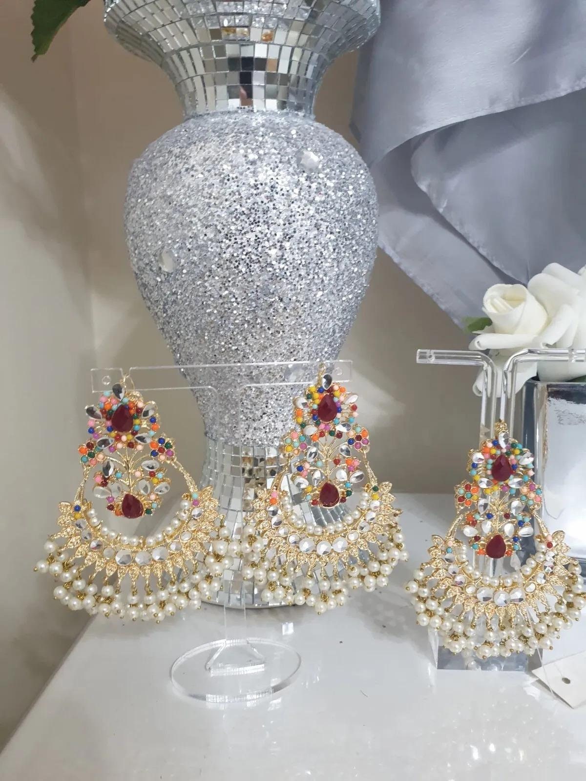 Indian Jewellery style, Dangler Earrings Set Maangtikka