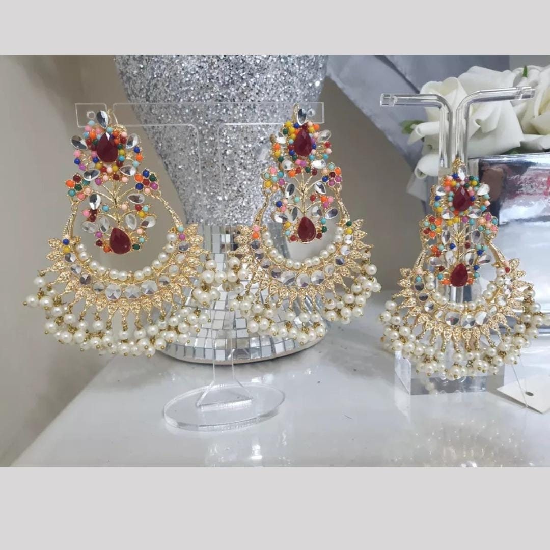 Indian Jewellery style, Dangler Earrings Set Maangtikka