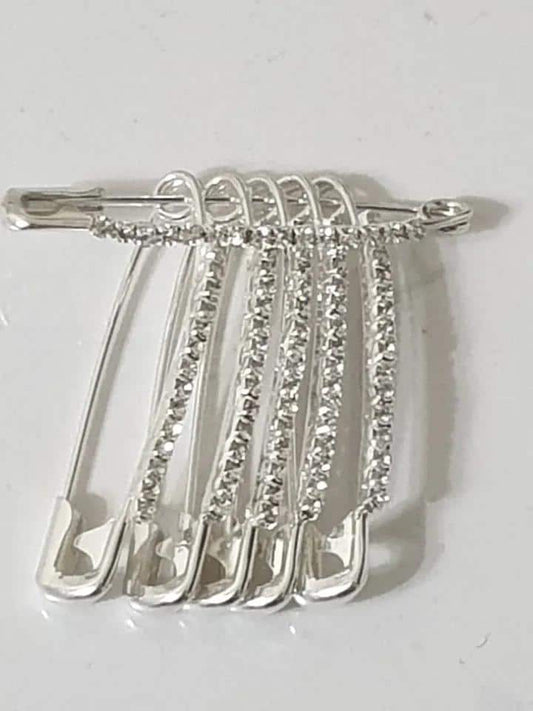 6 X Fancy Golden Silver Colour Diamonds Saree Pin One Side Of Safety Pins