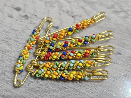 Fancy Hijab Scarf Multicolour Stones Safety Pins Brooch