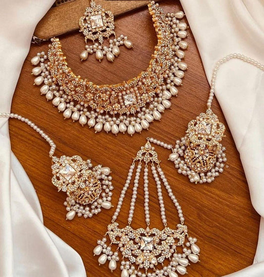 Pakistani Bridal Collar Necklace Set Jhumar TIkka Jhumkas