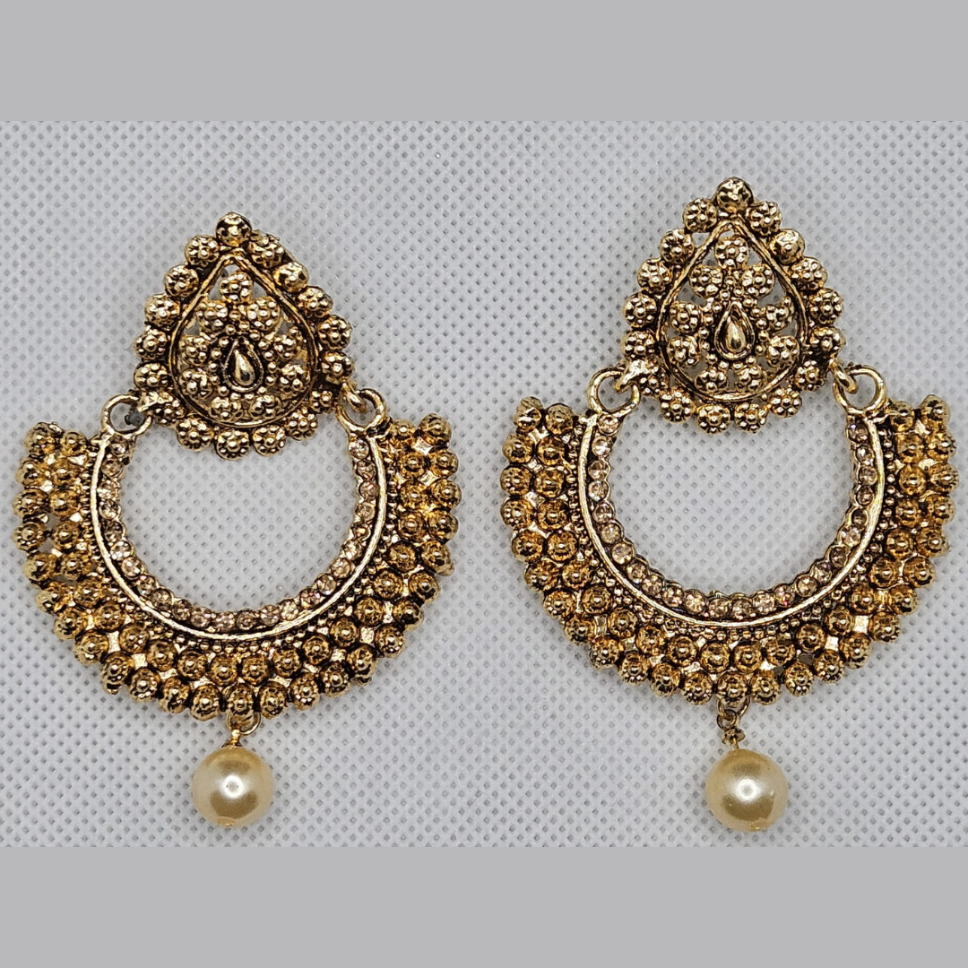 Indian Style Polki Gold Base Chandbali Dangler Earrings